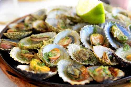 Teller mit schmackhaften Muscheln